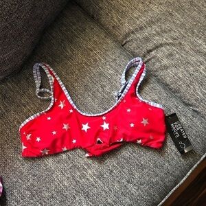 California Waves Stars Stripes Keyhole Bikini Swim Top  Juniors Large USA